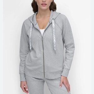 DKNY Sport Two Tone Logo Zip Front Hoodie Grey Medium NWT IN PACKAGE